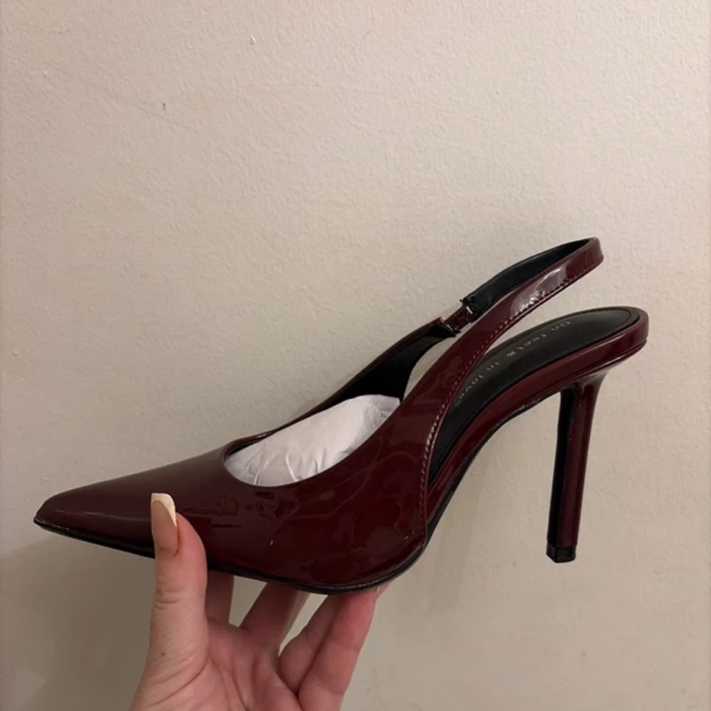 Source Unknown Deep Red Patent Slingback Heels